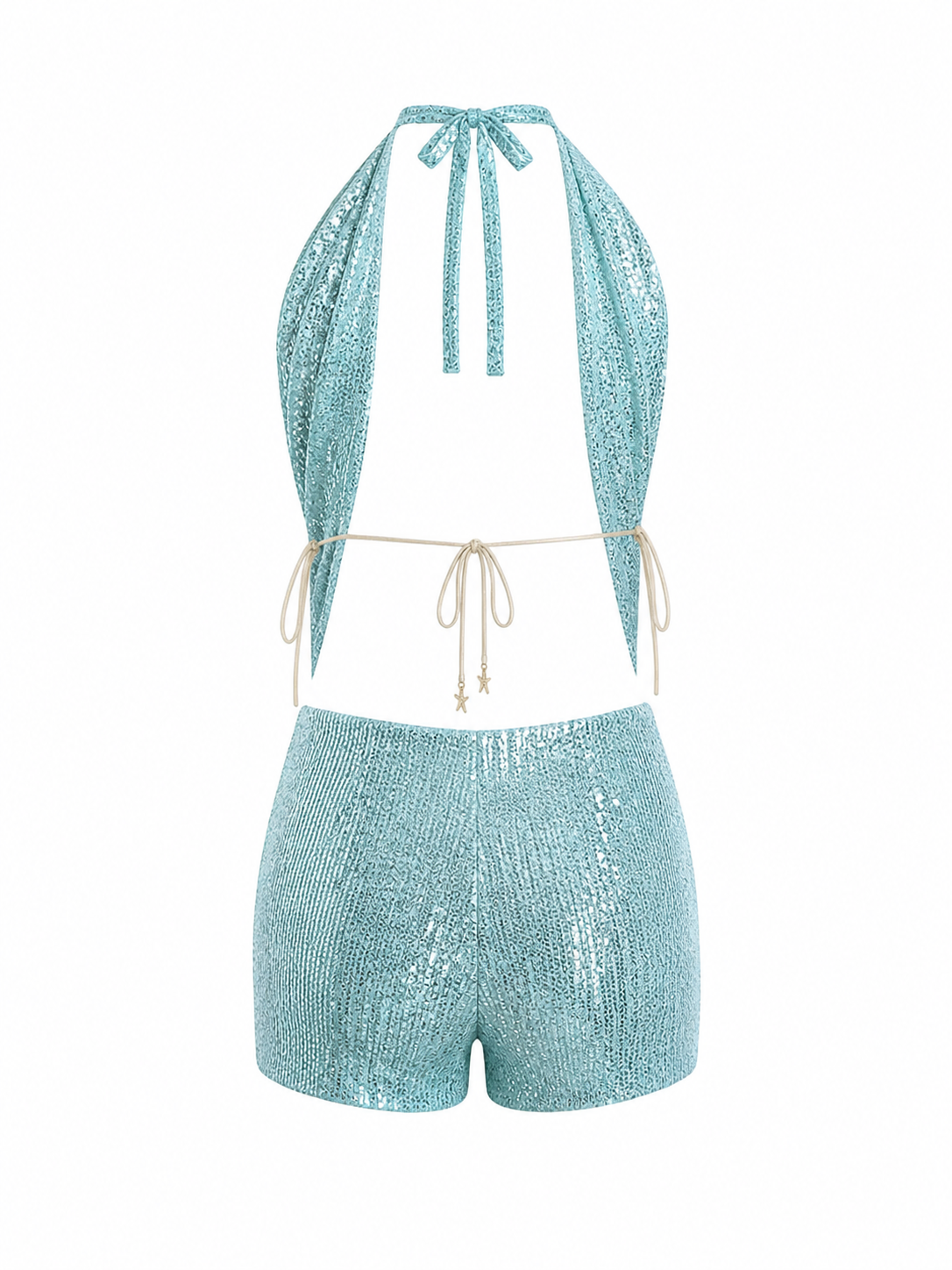 Set Brisa Glow - Top Halter + Shorts De Lentejuelas